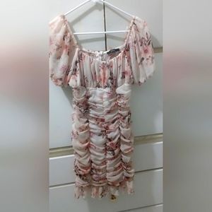 Pink Blush floral Ruched Cute Dress w/ Puff Sleeves